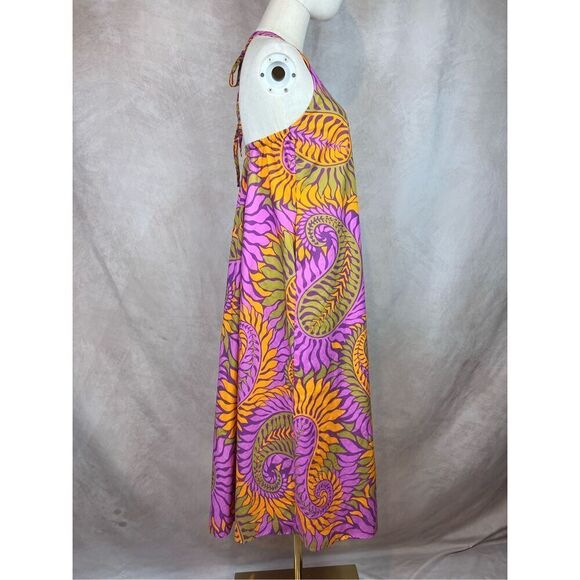 Zara Halter Maxi Dress Tropical Hawaiian Modern does 70s Sz Small 100% Cotton - Picture 5 of 7